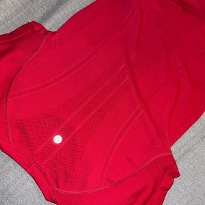 Red lululemomn top, full length